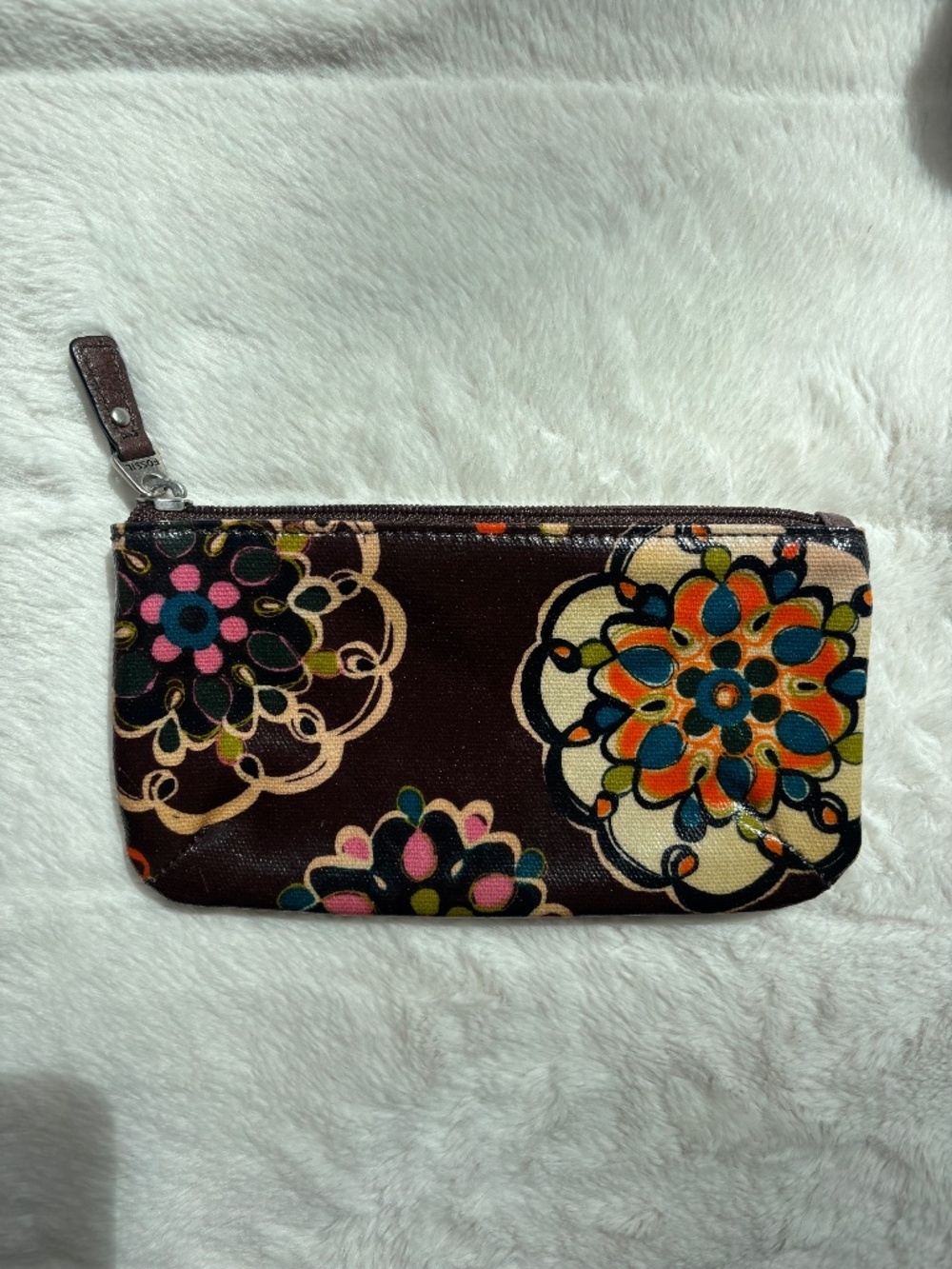 Fossil Retro Floral Mandala Slim Pouch Coated Canvas Makeup Bag Wallet